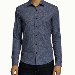 Hugo Boss Lukas Regular Fit Long Sleeves Abstract Print Navy Blue Shirt Size M